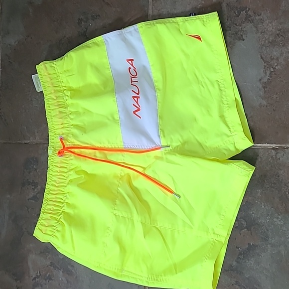 Neon vintage Nautica swim trunks men's‎ size large Highlighter Yellow Bright L - Picture 1 of 8